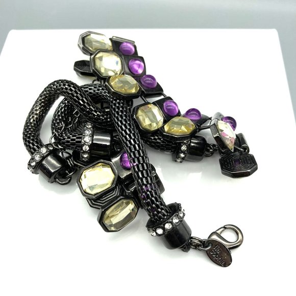 Vintage Purple Art Deco Bib Necklace from Lia Sophia, Whimsigoth Gunmetal Mesh - Picture 2 of 3